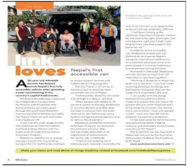 Picture 6: CIL-Kathmandu's News on Australian's National Cross Disability Magazine