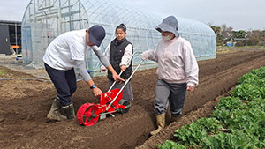 Mitu-san taking part in farm work with staff members during her individual training program.