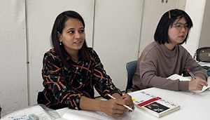 Laxmi-san listening attentively to her teacher in Japanese class.