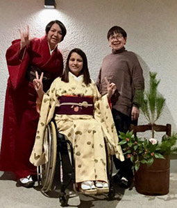 Laxmi-san in a yellow kimono during her New Year homestay.
